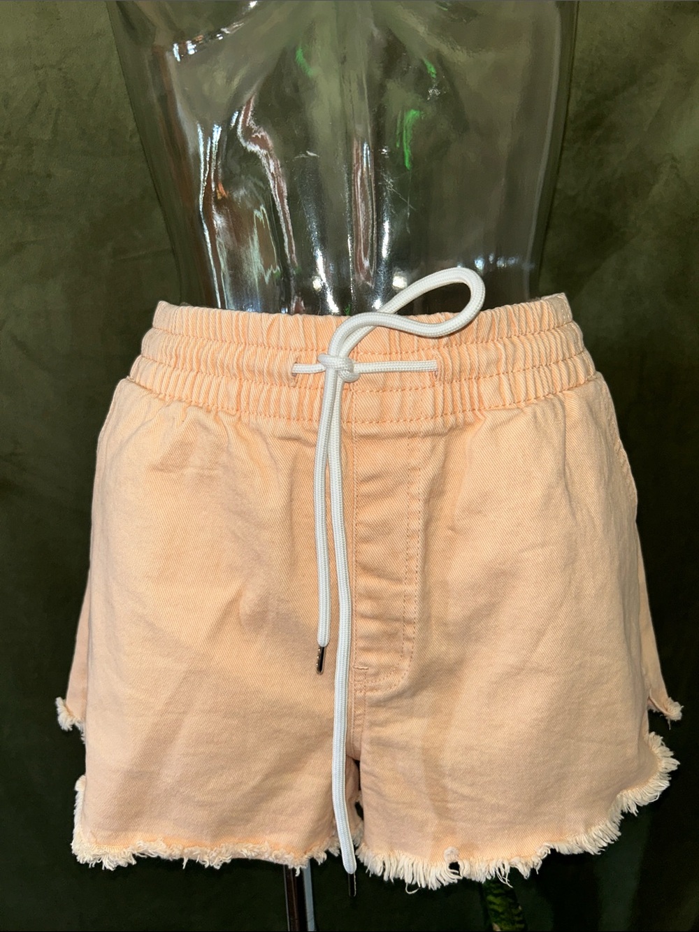 Celebrity Pink Peach Frayed Hem Drawstring Jean Shorts